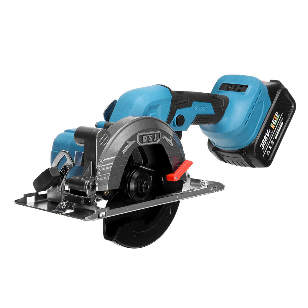(Two Batteries, EU Plug) Electric Circular Saw 388VF 125mm Saw Blade Brushless Multi-Angle Cutting Suitable With 18v Battery