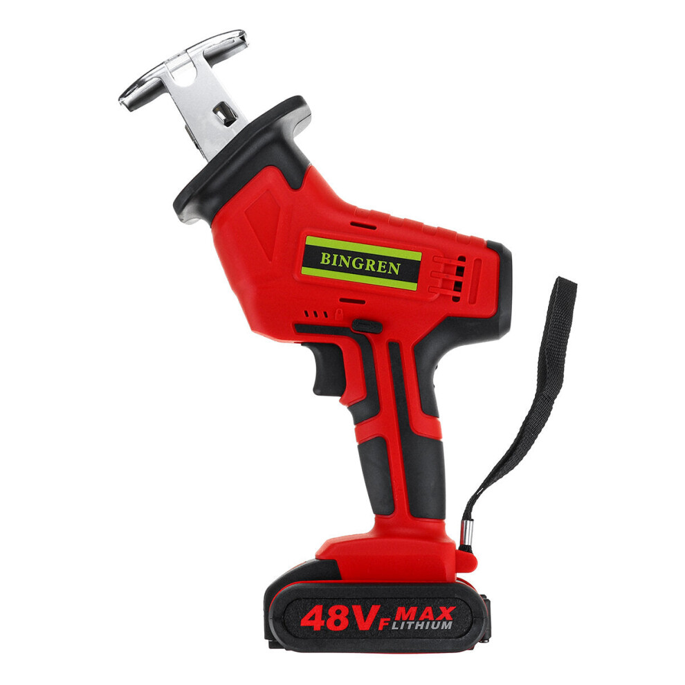 (Two Batteries) 48VF Electric Cordless Reciprocating Saw Chainsaw + 4 Saw Blades Metal Cutting Woodworking Tools Set