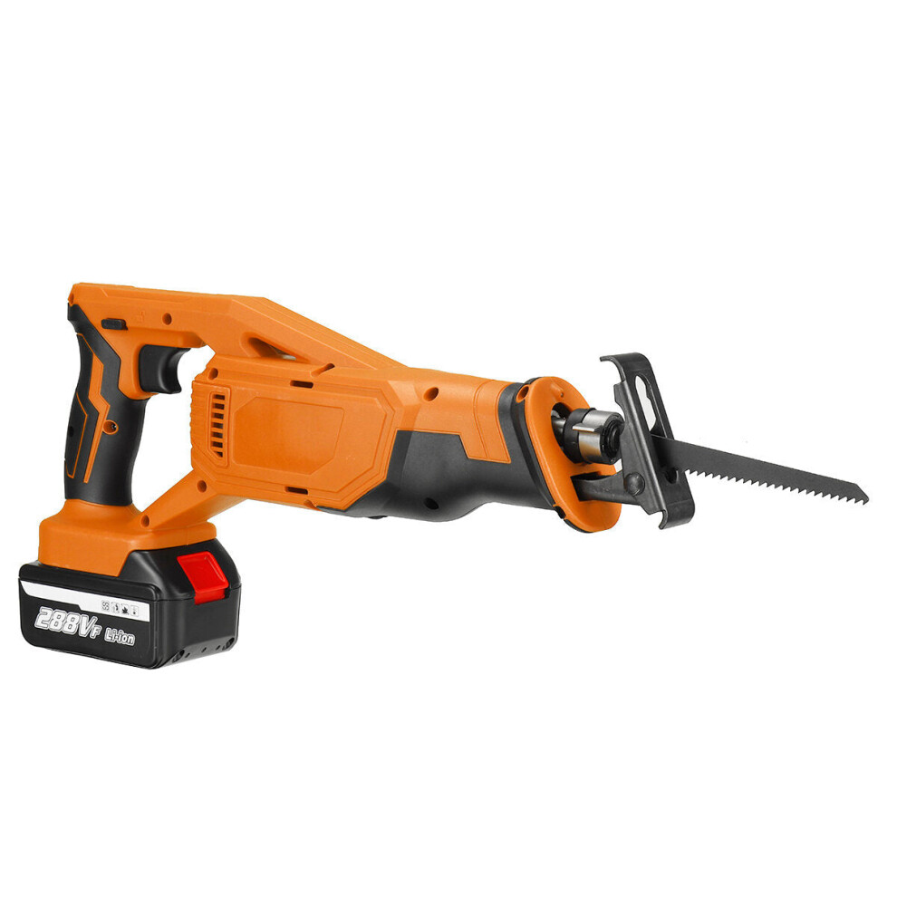(Blue, US Plug) Li-ion Cordless Reciprocating Saw Rechargeable Electric Recip Sabre Saw W/ 4pcs Blade & 1pc Battery
