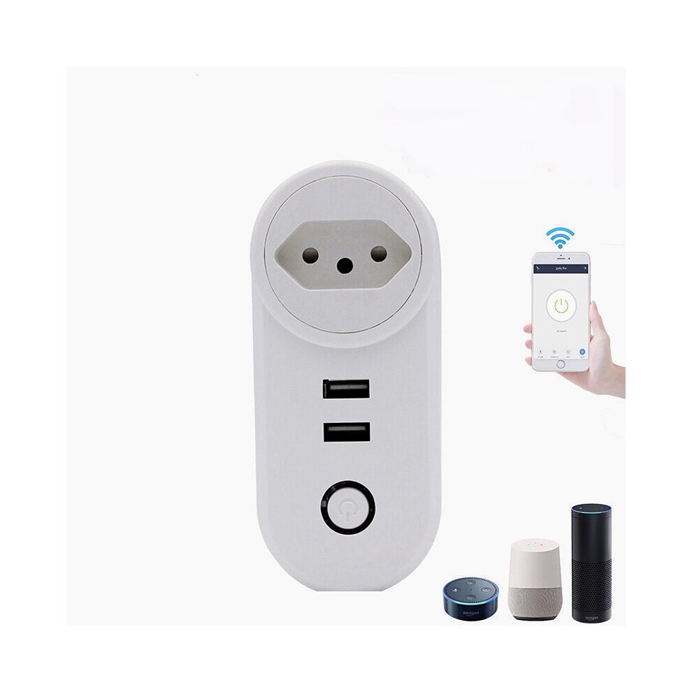 WIFI 16A Smart Brazil Plug With Dual USB Ports Timing BR Socket Tuya APP Wireless Voice Control-BR Plug