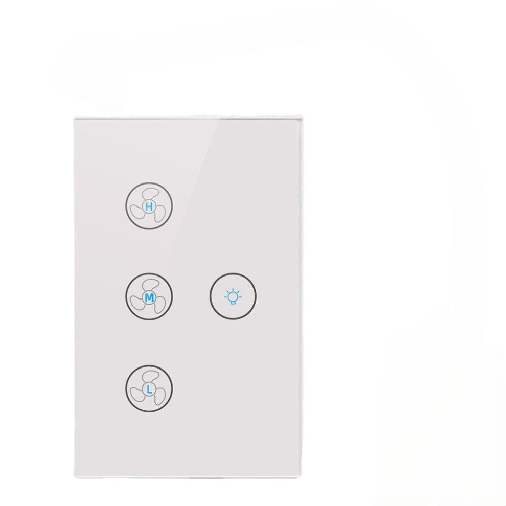 (White) WiFi Touch Ceiling Fan Light Switch US 220V Remote Timer Control Speed Wall Switch with Alexa Google Home