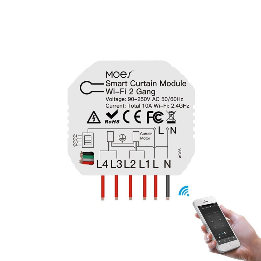 WiFi Smart Home Curtain Switch On-off Device APP Remote Control 2-way Roller Shutter Panel Module Works with Alexa Google Home