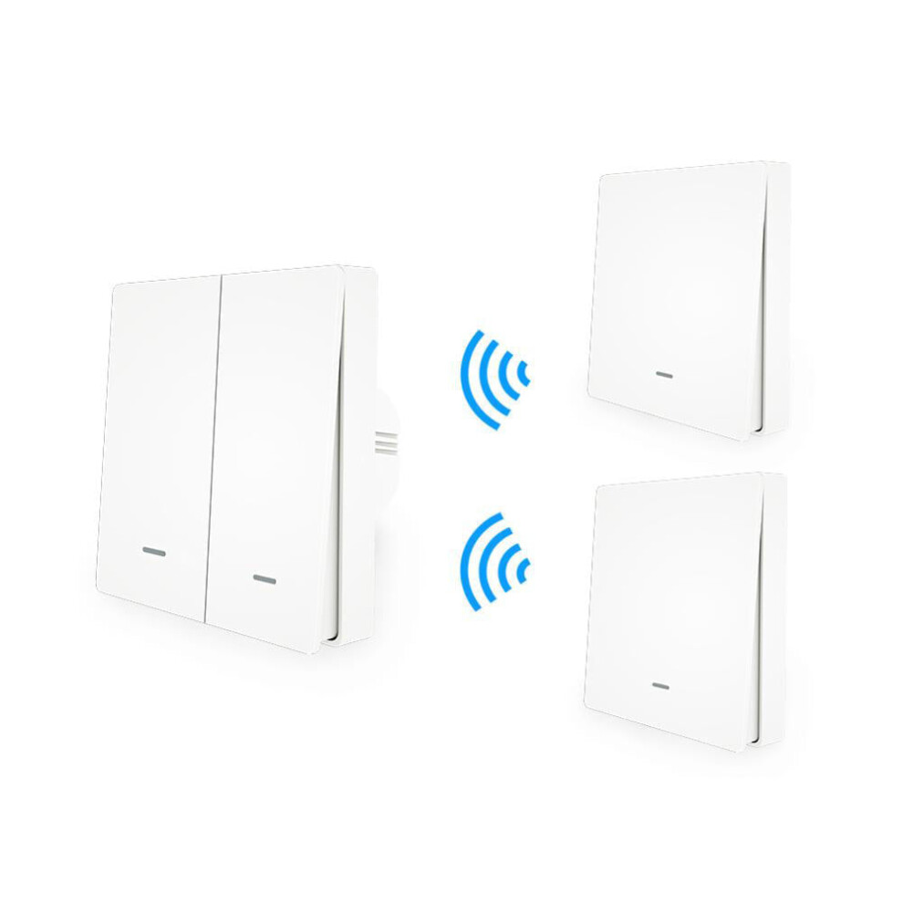 (2 Gang  Smart Master Switch) WiFi Smart Push Button Switch RF433 Wall Panel Transmitter Kit Tuya App Remote Control Works with Alexa Google Home