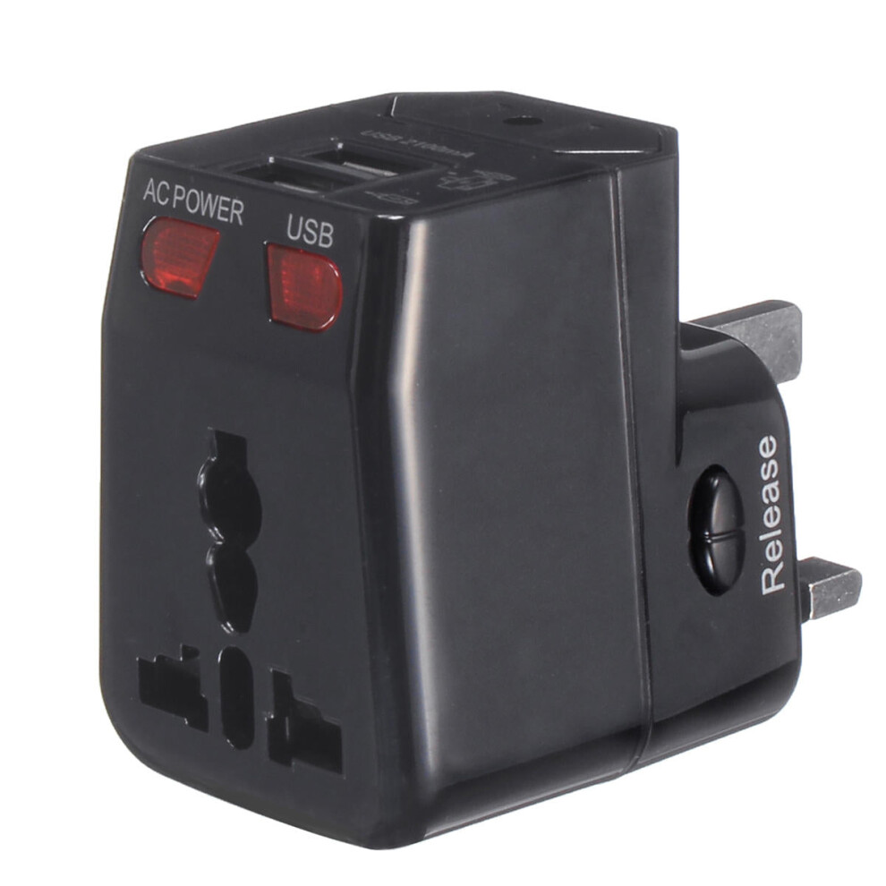 125-250V Universal World Travel Adapter Plug Dual USB Port w/ Surge Protector