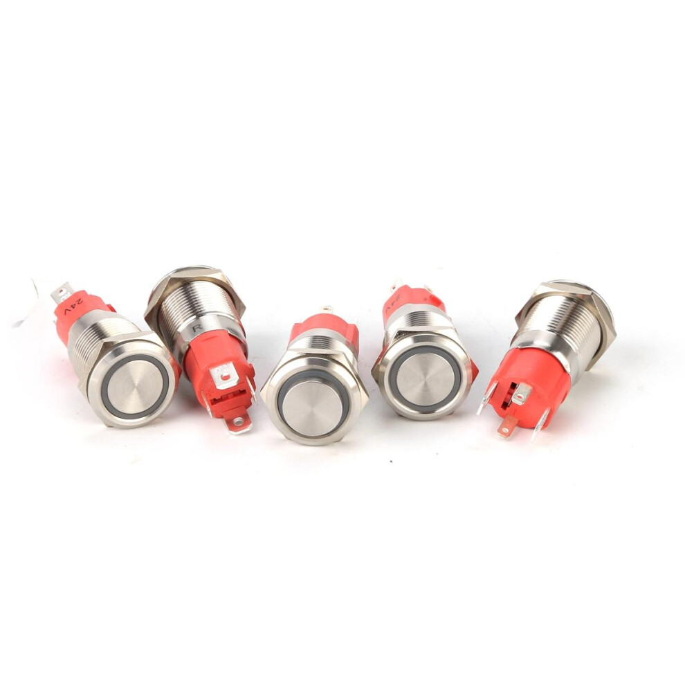 (Blue) 16MM 10A 250V 12V 4Pin LED Light Button Switch Momentary Reset Metal Push Button Switch