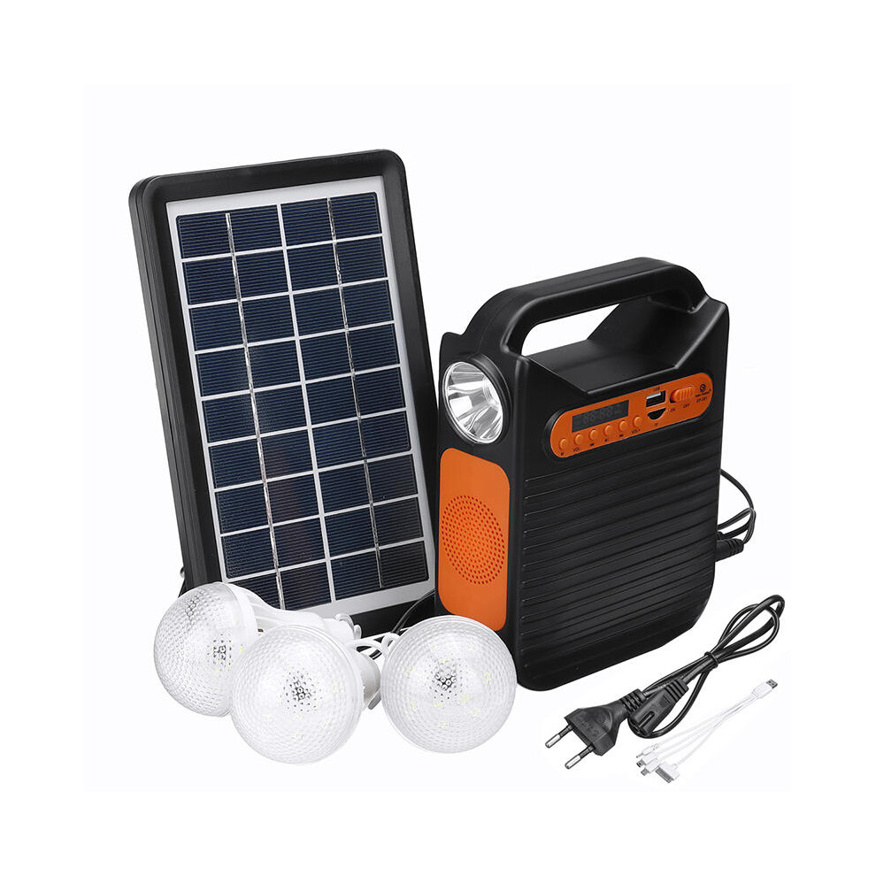 25W Solar Powered System Emergency DC System Light Kit FM Radio Audio USB Card Power Generation With Solar Panel