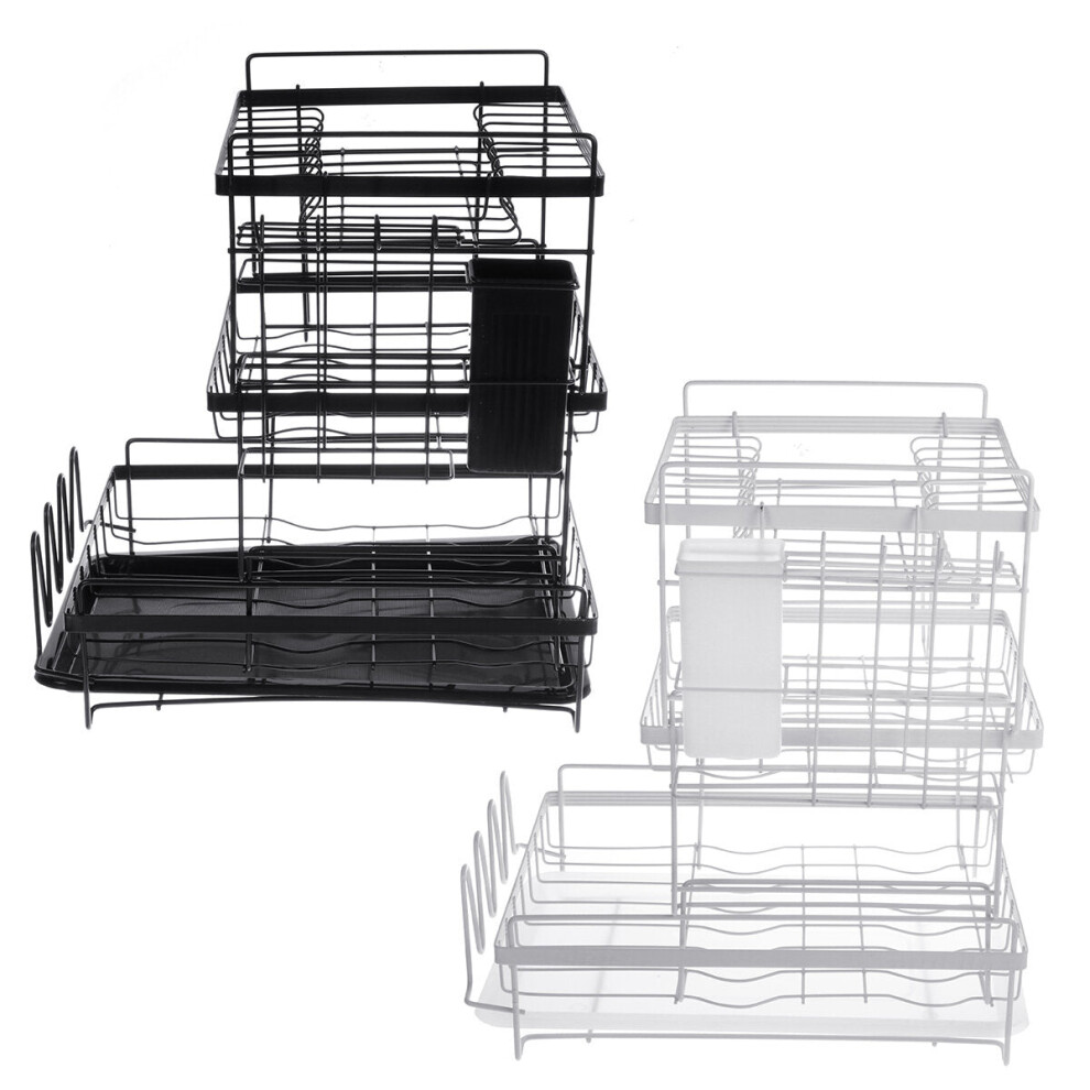 (White) 3 Tier Multifunctional Kitchen Drying Dish Rack Over Sink Drainer Shelf