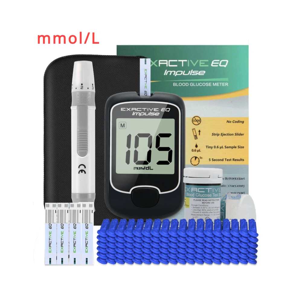 Goplushtoy (Blood Glucose Monitor Mmol/L + 50X Test Strips + 50X Lancets) Exactive Eq Impulse Blood Glucose Monitor Meter Test Strips Lancets