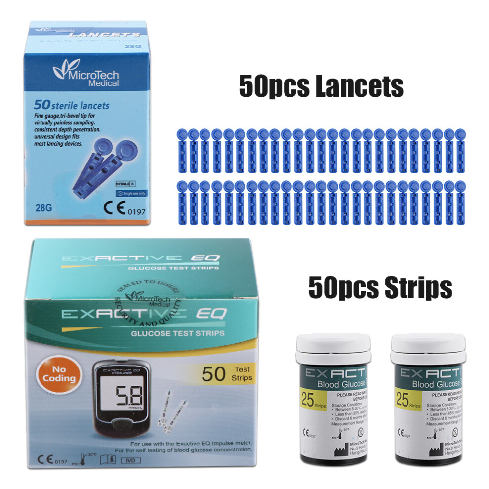 Goplushtoy (Only 50X Test Strips + 50X Lancets) Exactive Eq Impulse Blood Glucose Monitor Meter Test Strips Lancets
