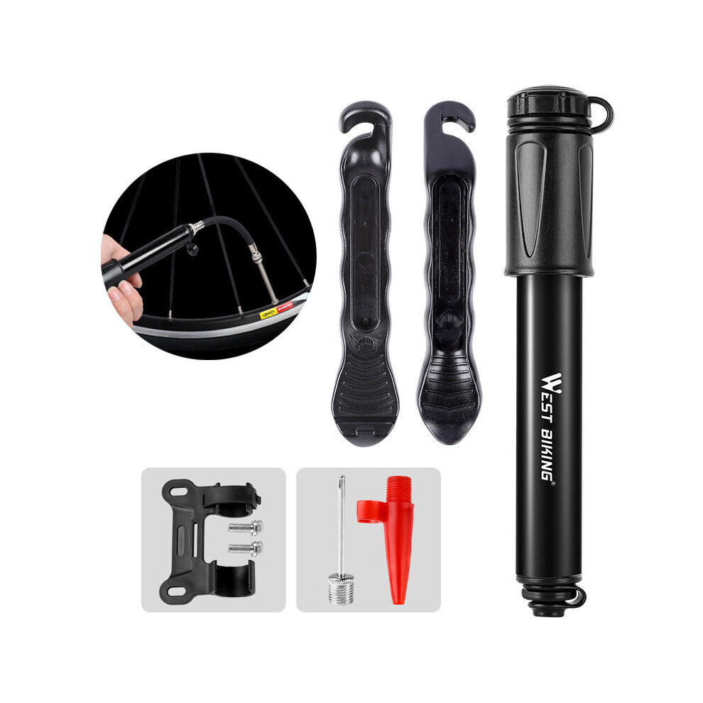 (Grey) Bicycle Tire Repair Tools Kit Riding Equipment with Cycling Schrader/Presta Tyre Pump Patch Lever Needle