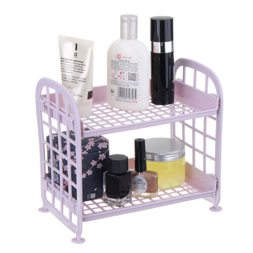 (Beige) Double-layer Hollow Rack Multi-functional Plastic Shelf Desktop Organizer Bathroom Kitchen Storage Rack Holder Shelf