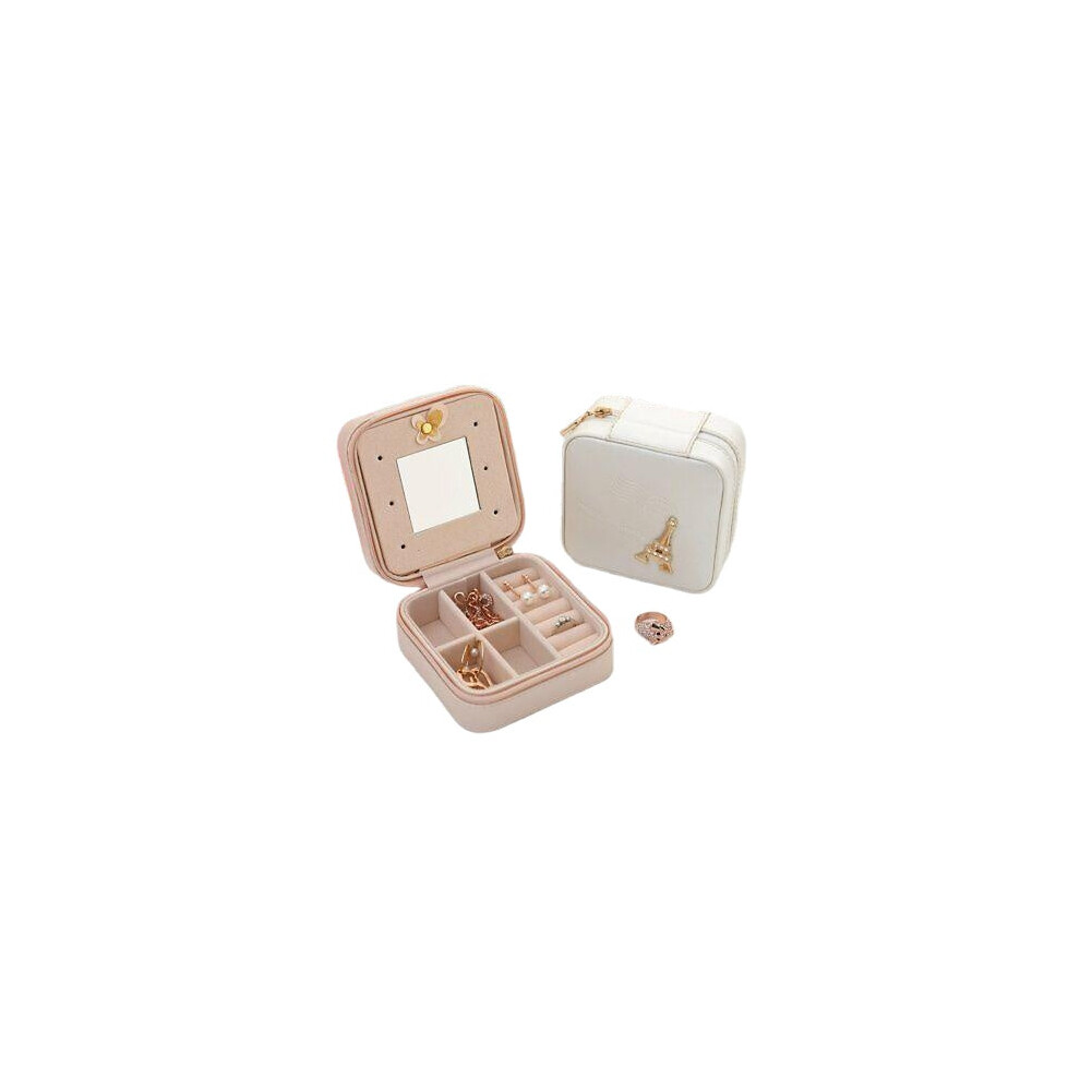 (White) Portable Travel Jewelry Box Case Ring Earring Necklace Storage Display Organizer