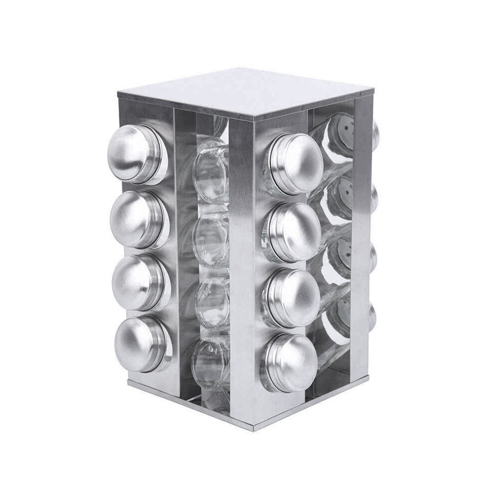 (Round with 12 jars) 360 Stainless Steel Rotating Spice Rack Container with 16 Glass Jar Counter Kitchen Organizer Kitchen Storage