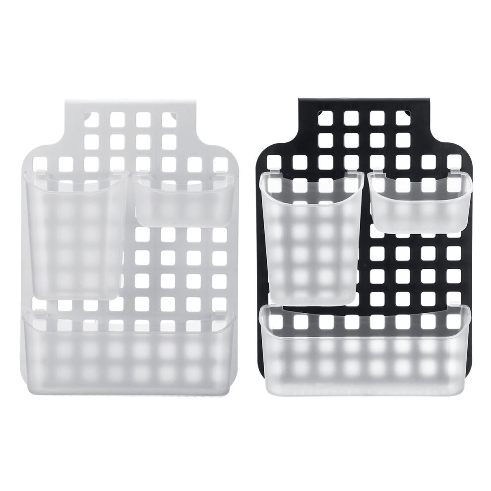 (Black) Plastic 3 Compartments Kitchen Spoon Chopsticks Storage Holder Baskets Cage Organizer