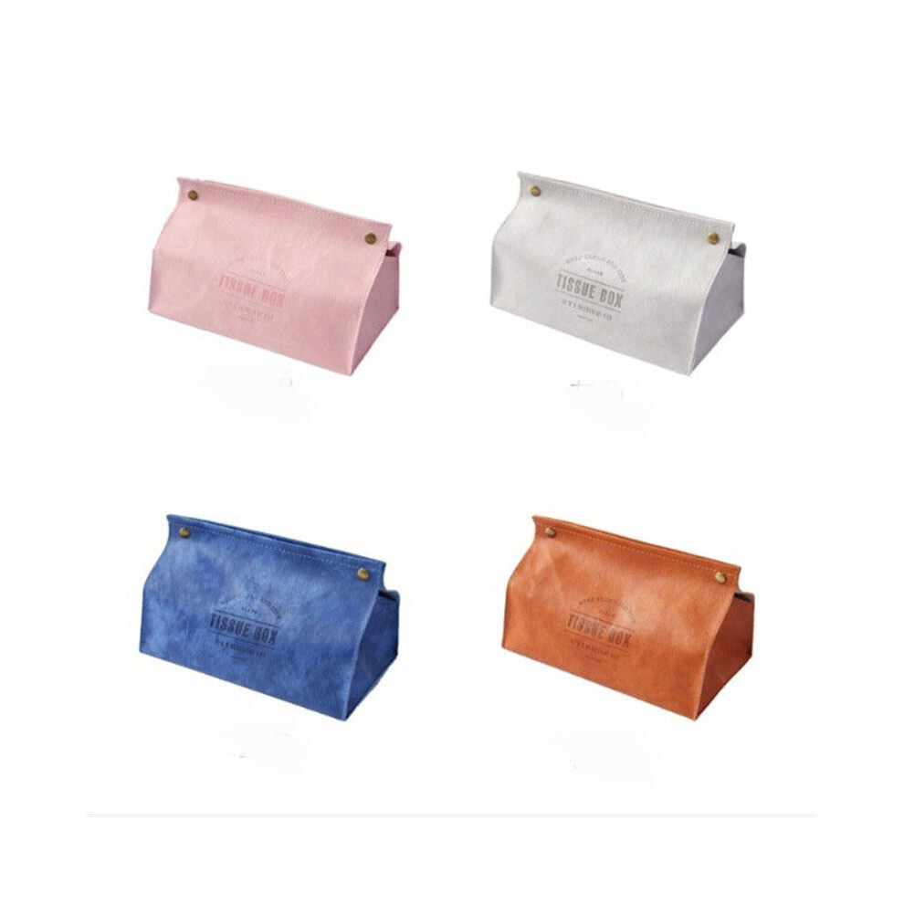 (Blue) Leather Tissue Holder Print Design Multi-color Paper Box Car Bedroom Living Room Household Towel Boxes