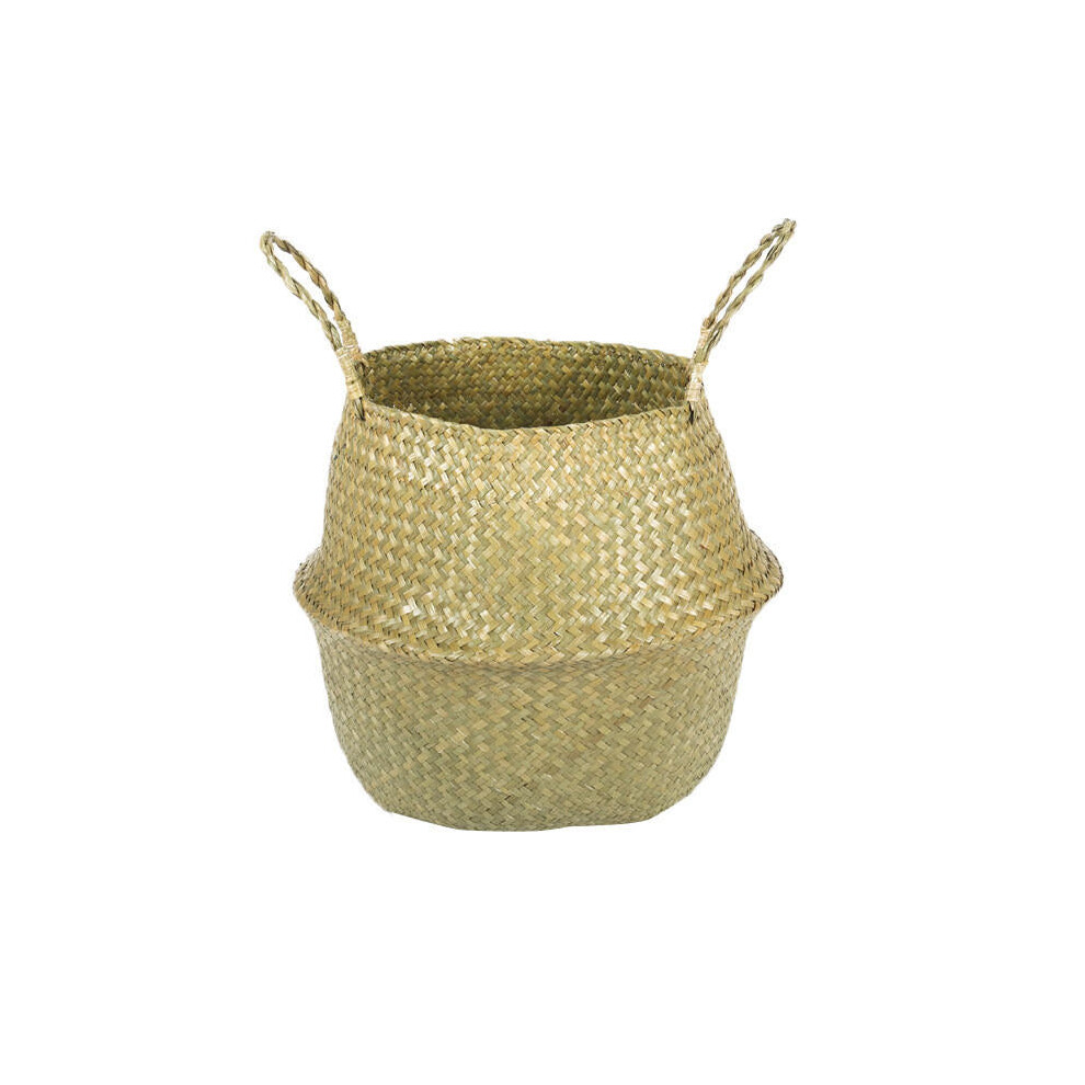 (L: 24 x 31 x 27cm) Handmade Seagrass Storage Baskets Foldable Laundry Straw Patchwork Wicker Rattan Seagrass Belly Garden Flower Pot Planter Basket