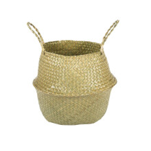 (S: 18 x 22 x 20cm) Handmade Seagrass Storage Baskets Foldable Laundry Straw Patchwork Wicker Rattan Seagrass Belly Garden Flower Pot Planter Basket