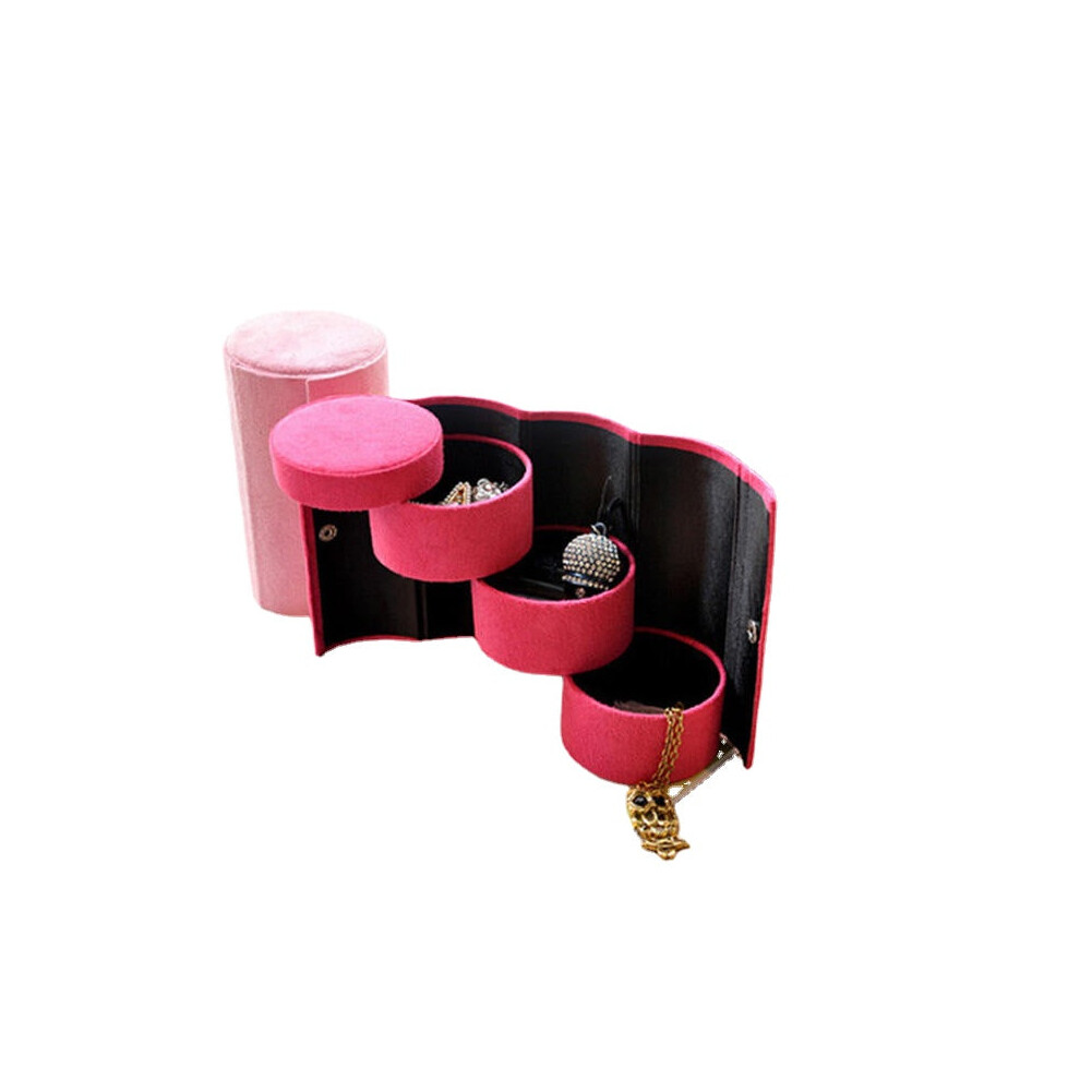 (Red) 3 Layers Storage Box Jewelry Necklace Earring Organizer Cylinder Holder