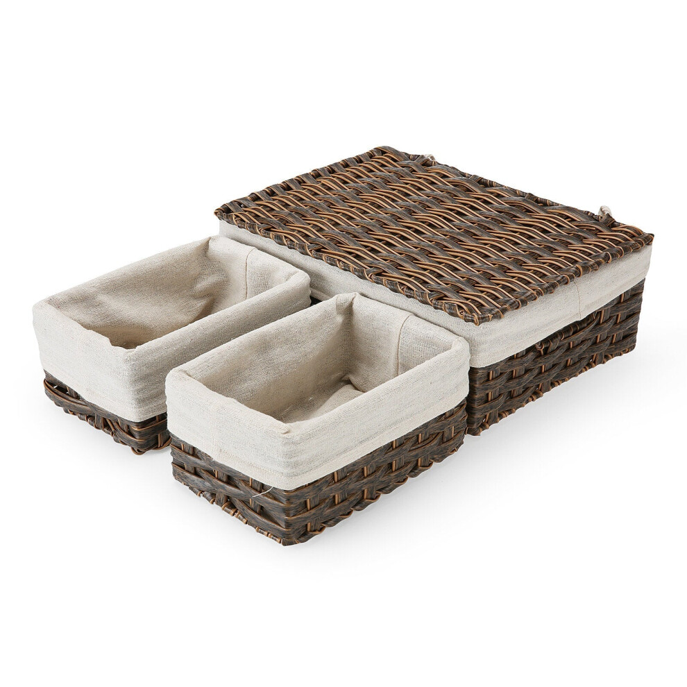 (Beige) Wicker Storage Baskets Sets of 3 Woven Basket with Lids Small Organizer Bins Decorative for Bathroom