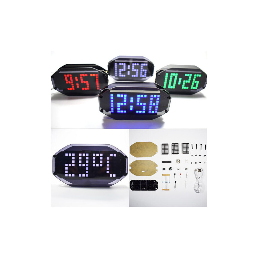 (White) DIY Black Mirror LED Matrix Desktop Alarm Clock Kit