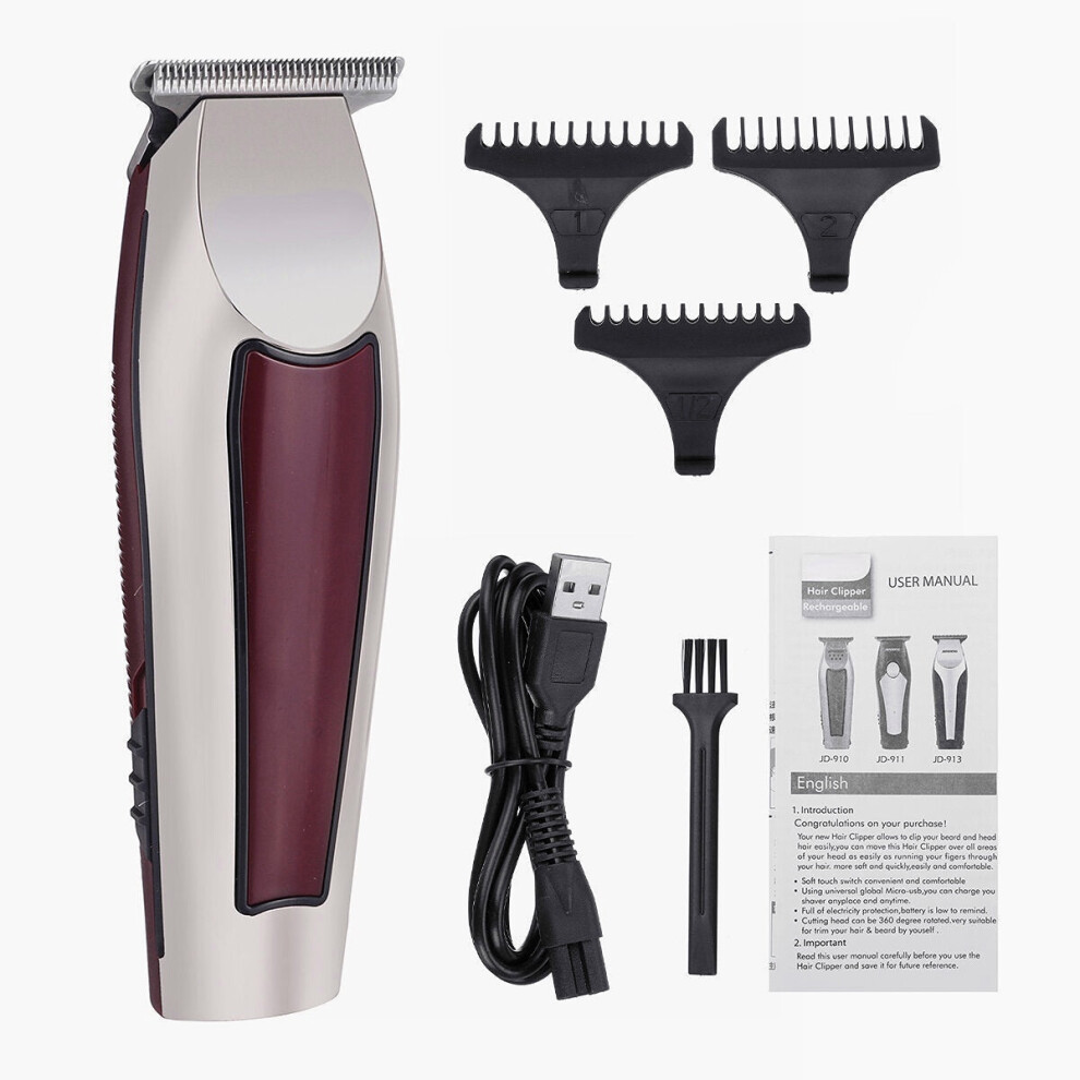 (Black) USB Professional Men Electric Hair Clipper Trimmer Haircut Machine Barber Shaver W/ 3 Limit Combs