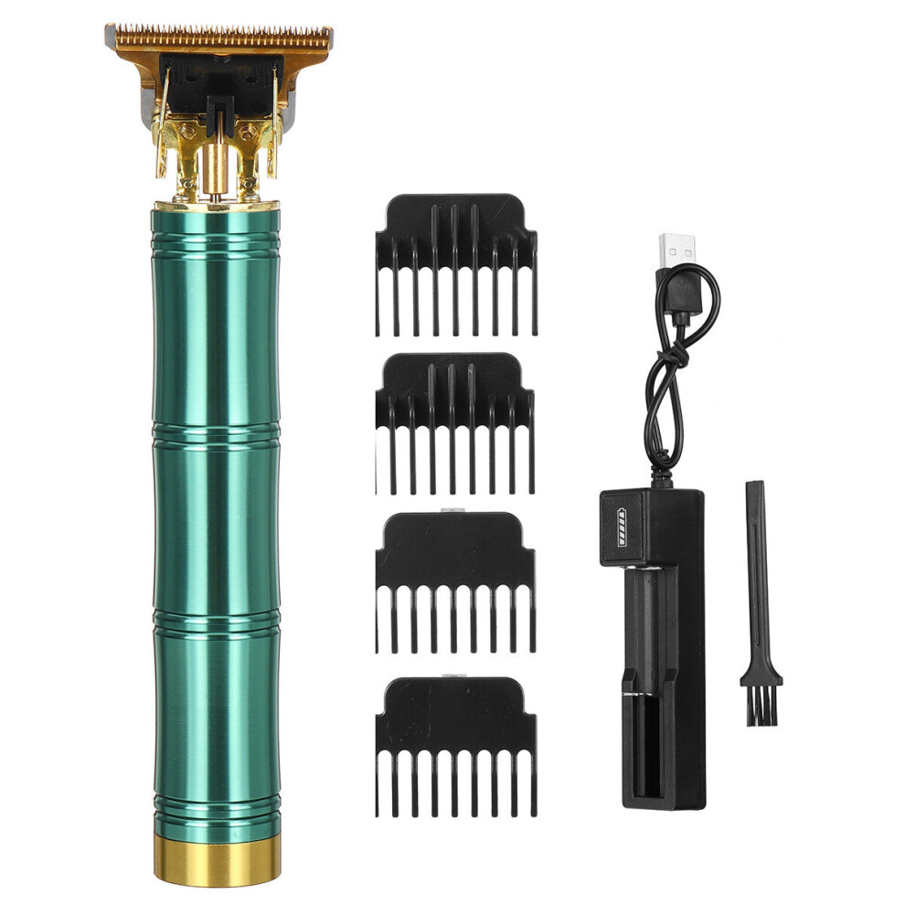 (Green) USB Rechargeable Hair Trimmer Cordless T-Blade Hair Clipper Grooming Tool W/ 4 Limit Combs-image-OPC-PGMGC66-NEW