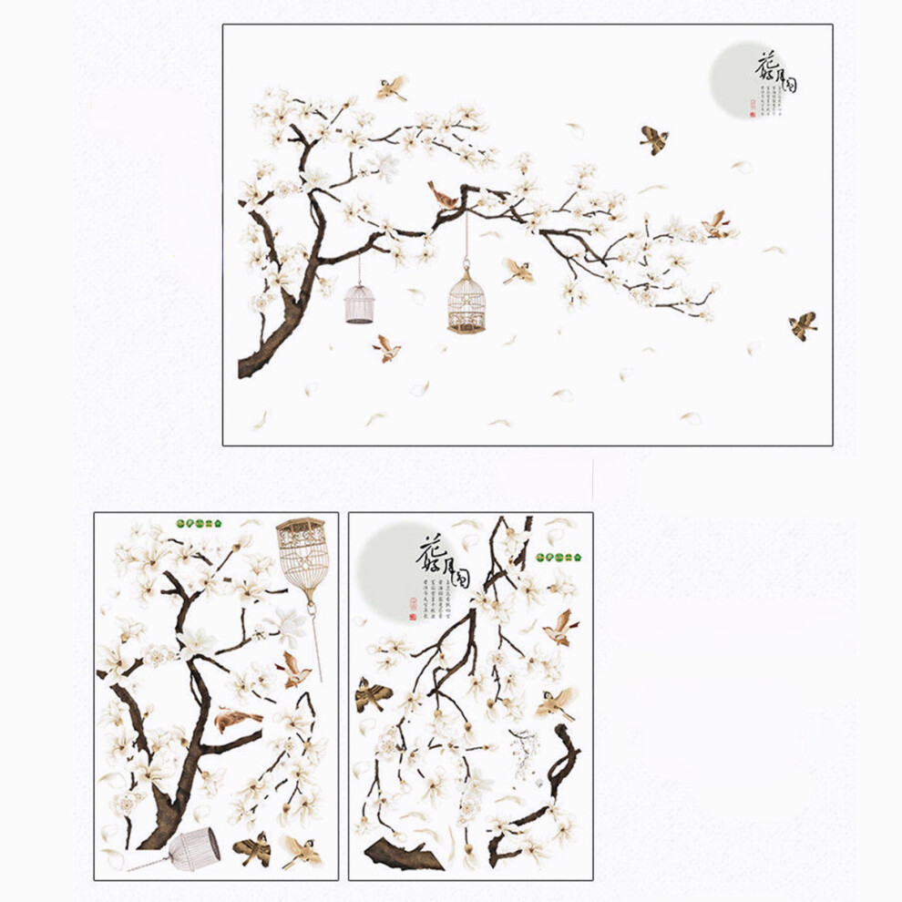 White Blossom Tree Branch Wall Sticker Cherry Blossom Decals Mural Decor