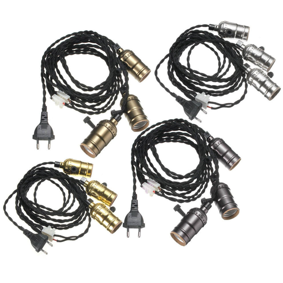 (Black) E27 E26 Edison Socket Vintage Style Pendant Light Cord Dimmer With Lamp Switch AC 110-220V