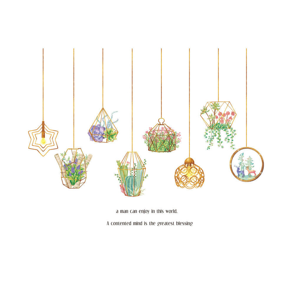 Creative DIY Plant Leaves Removable Wall Stickers Hanging Basket Flower for Bedroom Kitchen Kids Room Adhesive Sticker Decorations