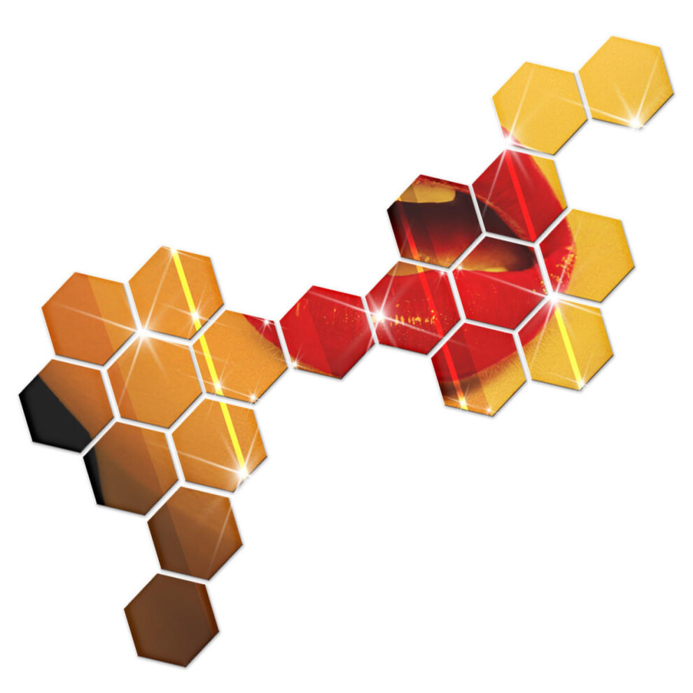 (Red) 12PCS 3D Mirror Hexagon Vinyl DIY Removable Wall Sticker Art Decal Home Decor