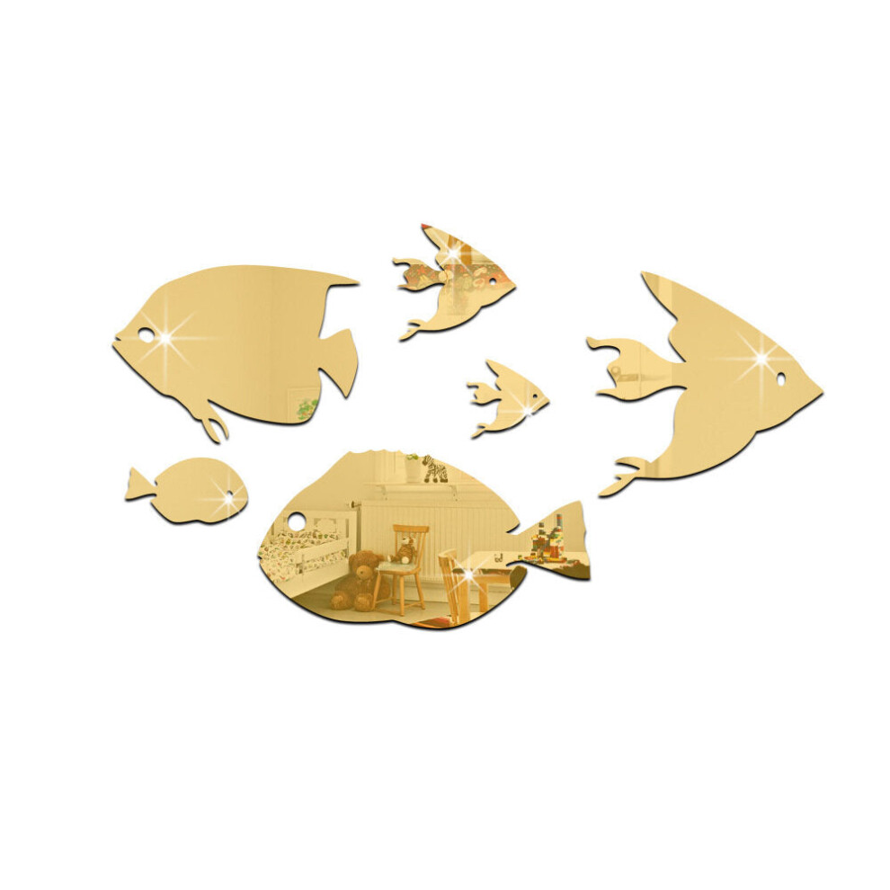 (Gold, A) Bubble Fish Wall Sticker Ocean Fish Mirror Sticker Self Adhesive Acrylic Mirror Wall Sticker Suitable for Children's Room Kindergarten