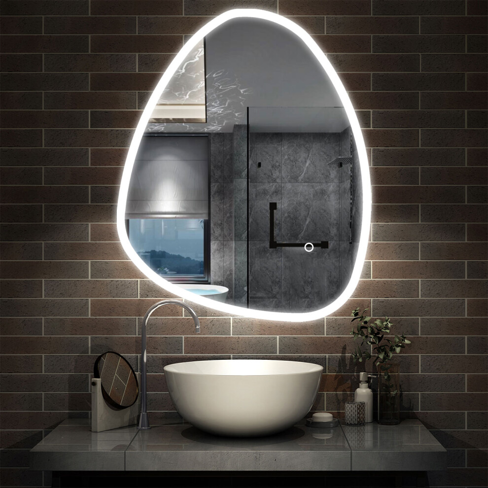 55x80cm Irregular LED Bathroom Mirror 3 Colours Lights Anti-fog Touch Switch