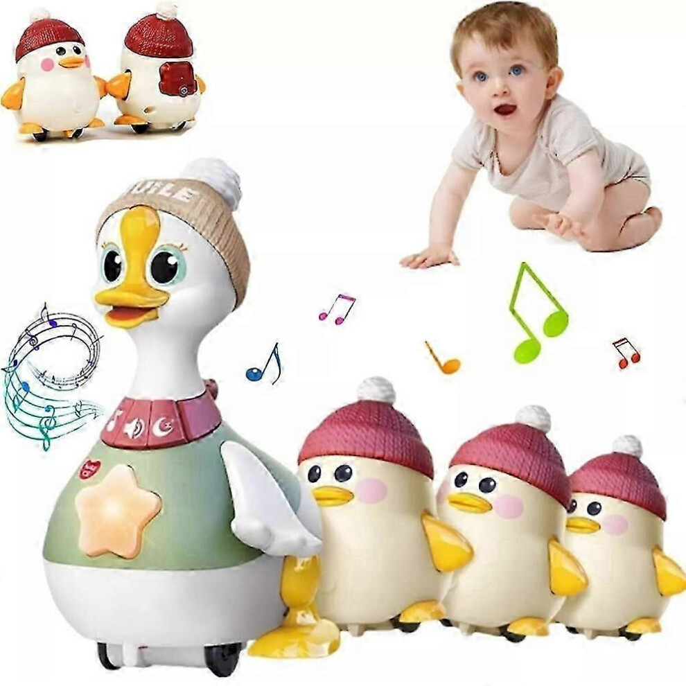 (A Baby Goose) Tummy Time Duck Family, Tummy Time Duck Toy, Walking Duck with Baby Ducks