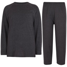 (11-12 Years, Charcoal) Girls Boys Raglan Sleeves Plain Pyjamas Set