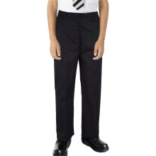 (11-12 Years, Jet Black) Boy Pant Plain School Uniform Elasticated Trouser