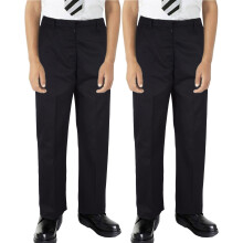 (15-16 Years, Jet Black) Boy Pant Plain School Uniform Elasticated Trouser