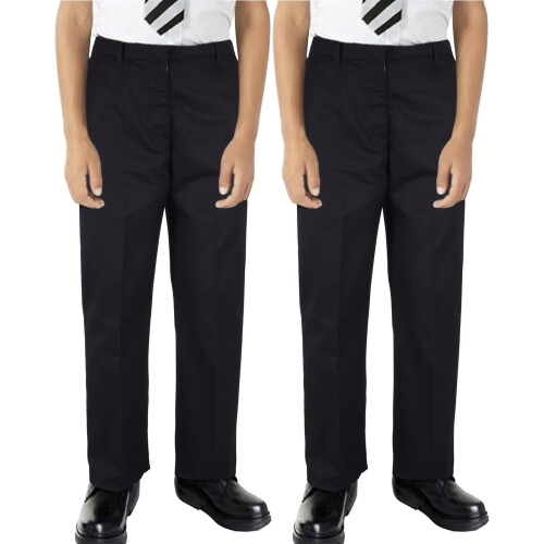 (11-12 Years, Jet Black) Boy Pant Plain School Uniform Elasticated Trouser