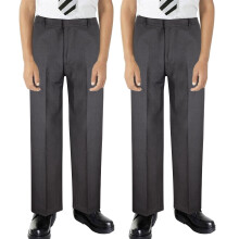 (15-16 Years, Grey) Boy Pant Plain School Uniform Elasticated Trouser