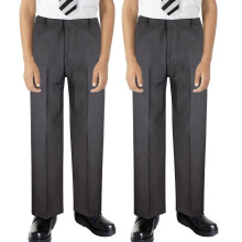 (3-4 Years, Grey) Boy Pant Plain School Uniform Elasticated Trouser