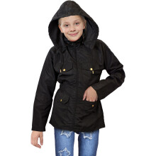 (5-6 Years, Black) Kids Girls Raincoat Jacket Wind Resistant Hooded