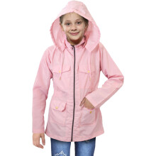 (7-8 Years, Baby Pink) Kids Girls Raincoat Jacket Wind Resistant Hooded