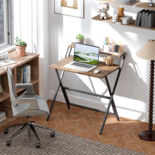 (Brown) HOMCOM 81.5 cm Folding Computer Desk for Small Spaces Bedroom