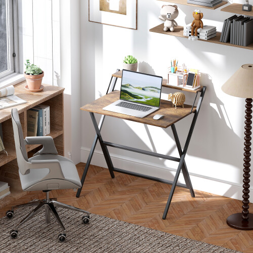 Homcom (Brown) HOMCOM 81.5 cm Folding Computer Desk for Small Spaces Bedroom