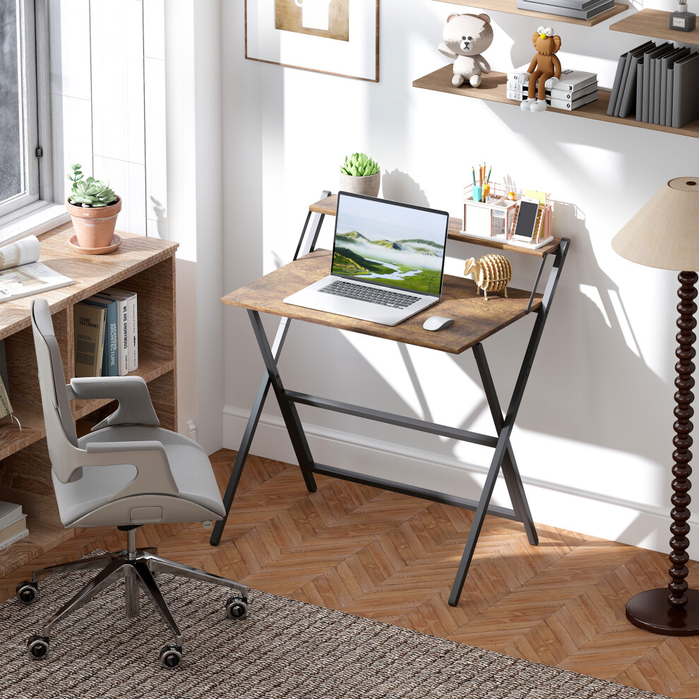 (Brown) HOMCOM 81.5 cm Folding Computer Desk for Small Spaces Bedroom