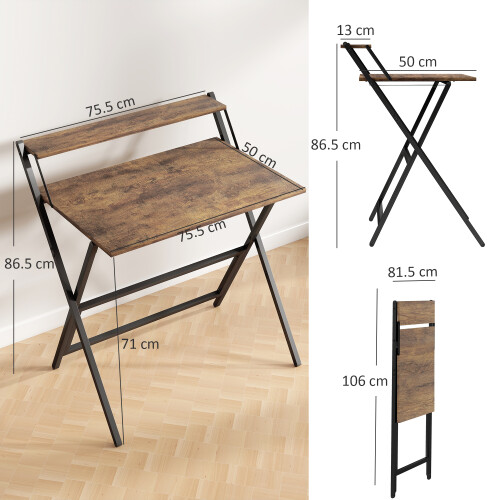 Homcom (Brown) HOMCOM 81.5 cm Folding Computer Desk for Small Spaces Bedroom 2