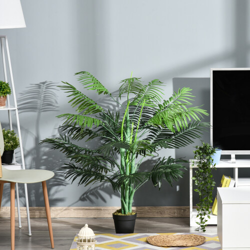 Outsunny Outsunny 125cm/4FT Artificial Palm Plant, Decorative Tree with Pot
