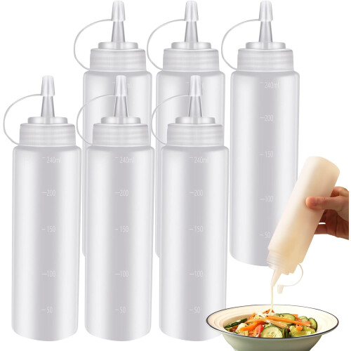 6 pcs 8oz Condiment Squeeze Bottles Squeezy Sauce Bottles