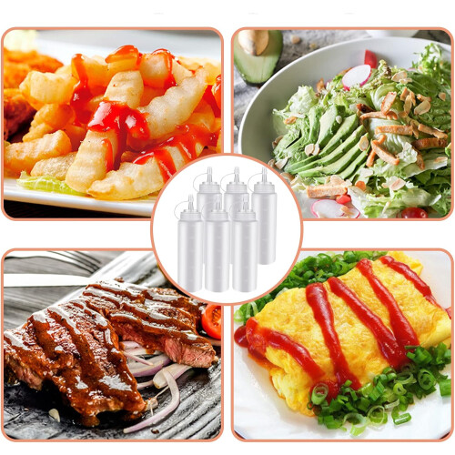 6 pcs 8oz Condiment Squeeze Bottles Squeezy Sauce Bottles 2