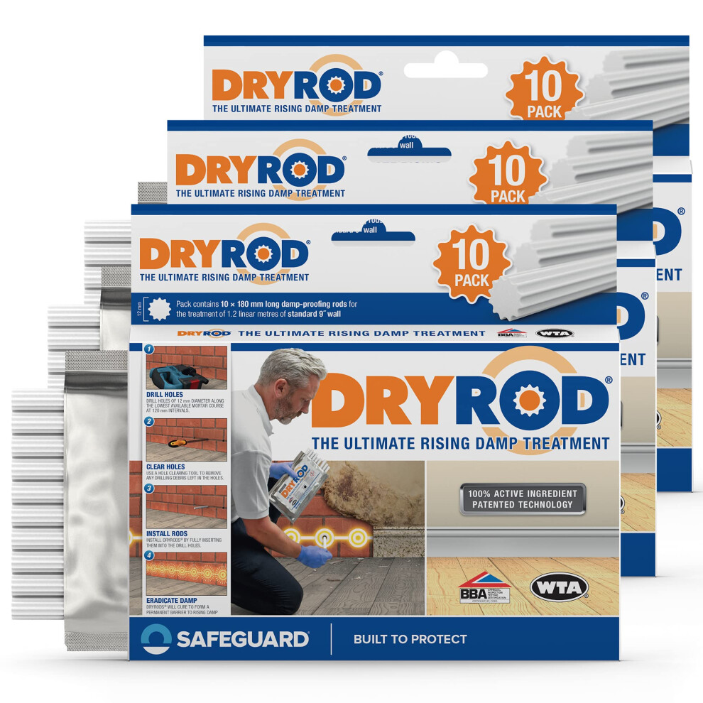 Dryrod Damp Proofing Rods 10 Pack x 3 - BBA-Approved Rising Damp Wall Treatment, Stronger than DPC injection creams