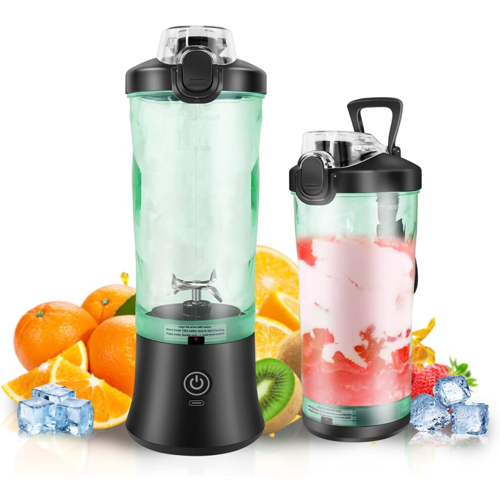 Juicer Blender 6 Blades 3 Modes 600ML Mini Fruit Blender Electric Wireless Juicer for Home,Sport,Office,Camping, Green